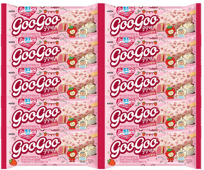 스친소 구구바 스트로베리&크림치즈 아이스크림, 10개, 80ml