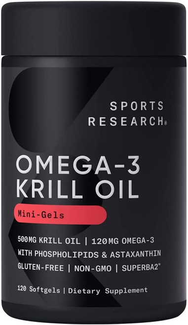 SPORTS RESEARCH 磷蝦油蝦紅素Omega-3軟膠囊 500mg, 120顆, 1罐