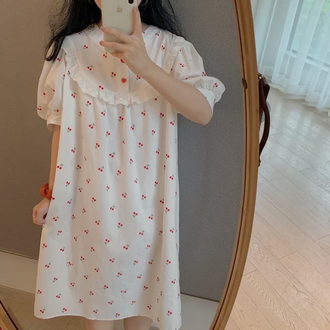 체리 프릴 원피스 잠옷 반팔 여름 파자마