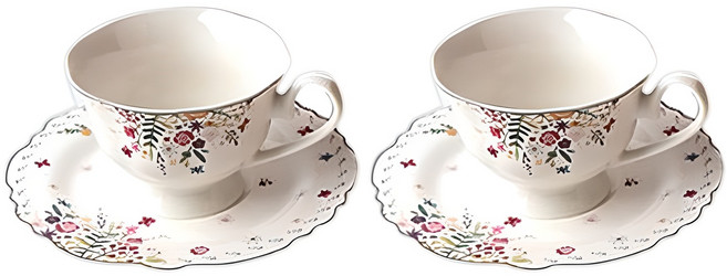 엘룸 플뢰르 커피잔 2p + 받침 2p 세트, 혼합색상, 1세트