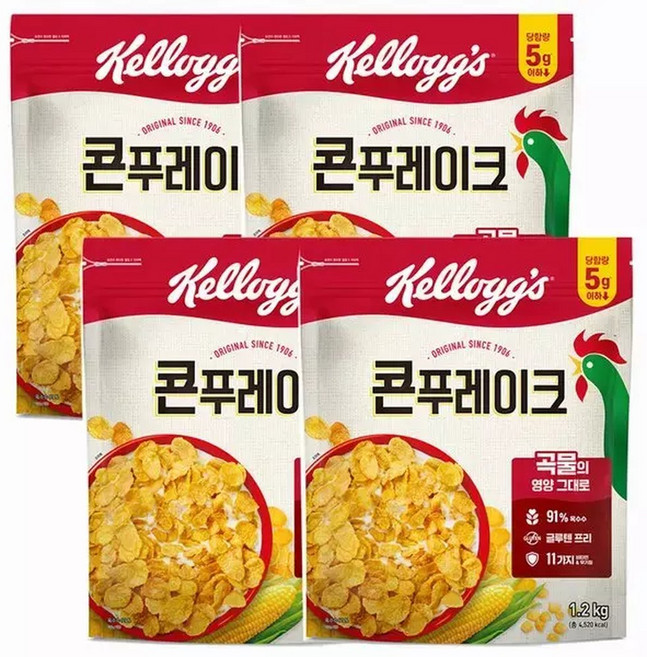 켈로그 콘 푸레이크 1200g 대용량 시리얼 4개, 1.2kg