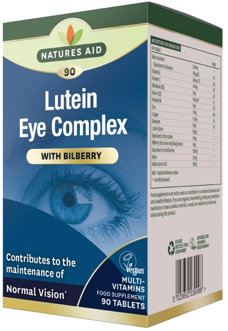 영국 네이처스 에이드 natures aid Lutein Eye Complex 루테인 아이 콤플렉스 with 빌베리, 1개, 90정 - 쿠팡