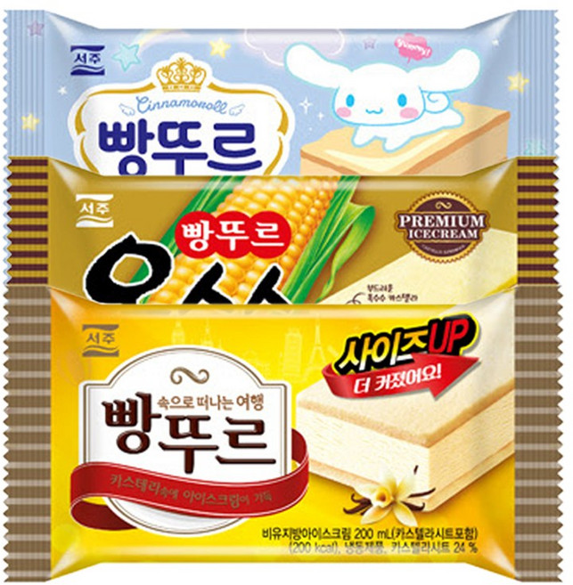 서주 샌드 아이스크림 빵뚜루 (오리지널 + 옥수수 + 커스터드) 3종x8개씩 24개, 1세트, 190ml