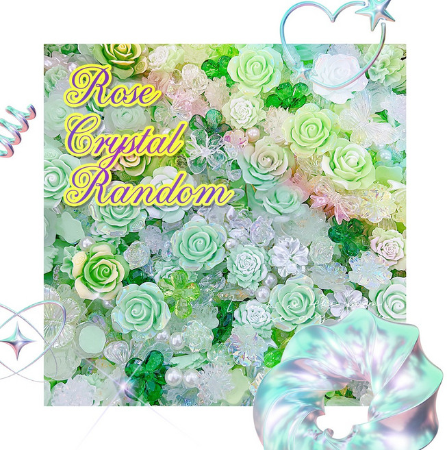 데코덴 파츠 장미크리스탈 70g 탑꾸 만들기 재료 꾸미기 탑로더 크리스탈 장미 로즈, 그린장미