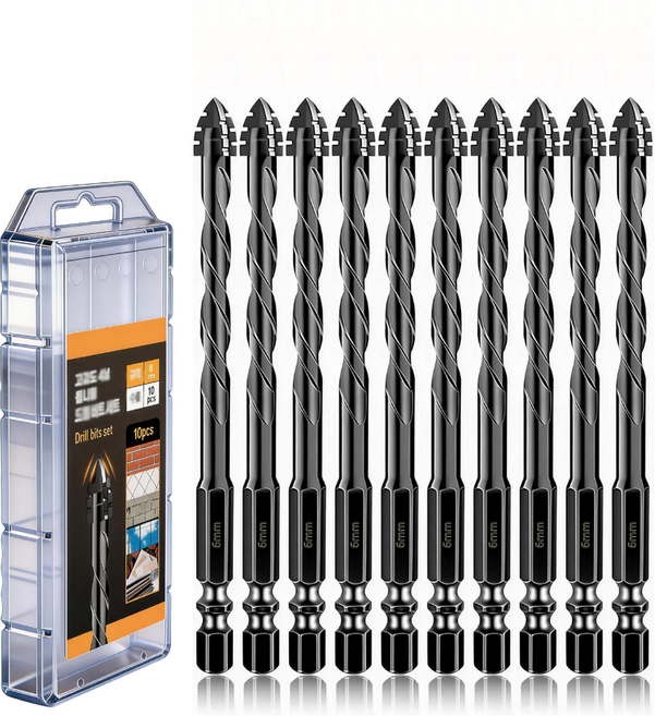 4날 톱니형 콘크리트 드릴 비트 타일 드릴 기리 6mm 10개입 세트, 1세트
