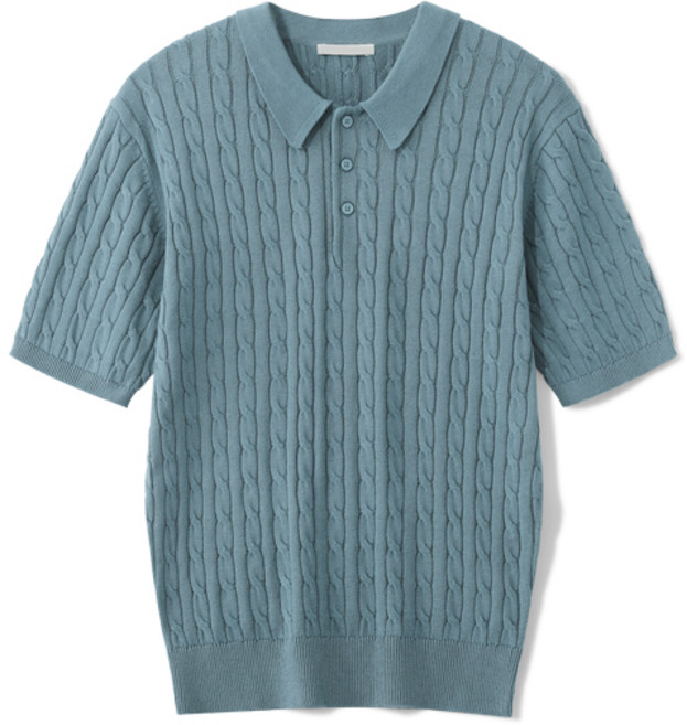 엠엔씨 남성용 케이블 카라넥 반팔니트 MDBT777WS