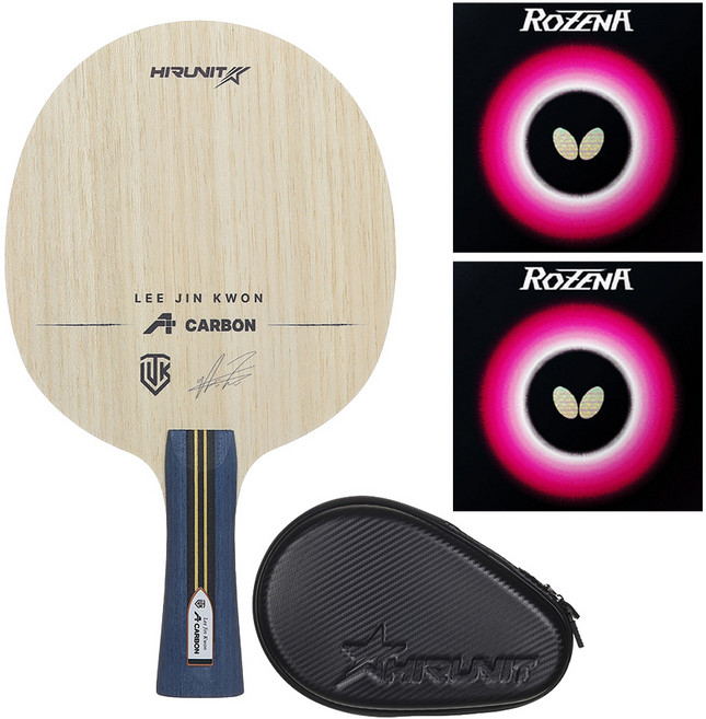 [인기/추천상품] 하이러닛 탁구라켓 이진권 A카본 + 버터플라이 로제나 러버 부착세트 + 고급 하드케이스 포함 그립선택ST/FL, ST (일자형), 1개