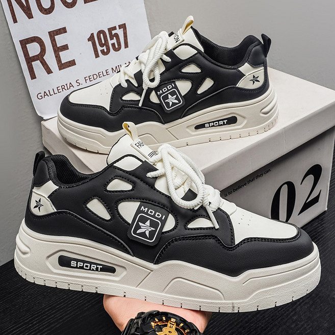 26SS 파일럿 스타일 남성 화이트 스니커즈 - 두꺼운창 키높이 청소년 데일리 캐주얼 운동화