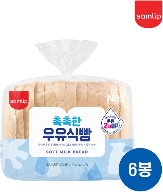 삼립 촉촉한 우유식빵 330g, 6개