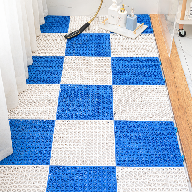홈앤힐링 프리미엄 욕실 미끄럼방지매트 두꺼운 조립식 퍼즐매트, 12개, 화이트6 + 블루6