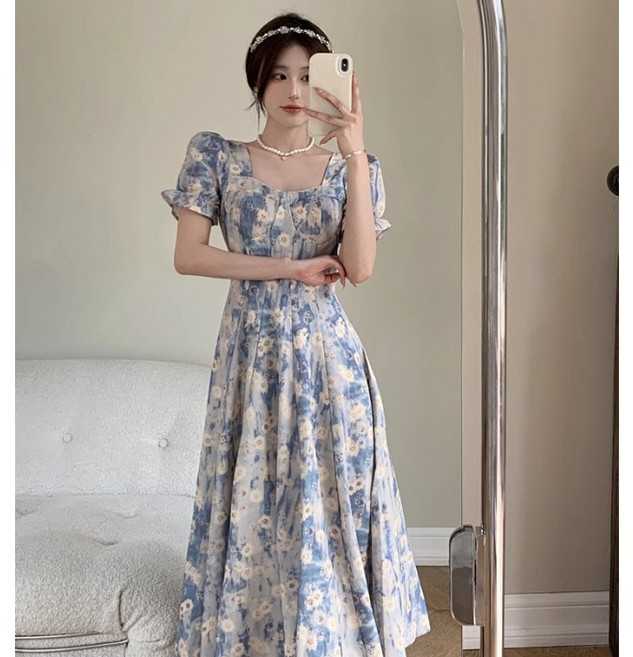 블루플라워 여름원피스 날씬해보이는 빅사이즈 롱원피스