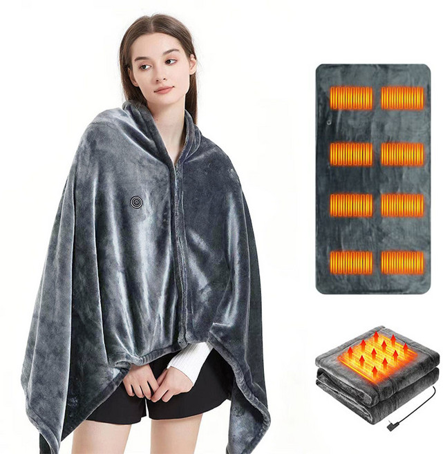 Garrl 망토 발열담요 망토 지퍼 온열담요 전기 담요 사무실 캠핑 차박 3단계 온도조절, 그레이