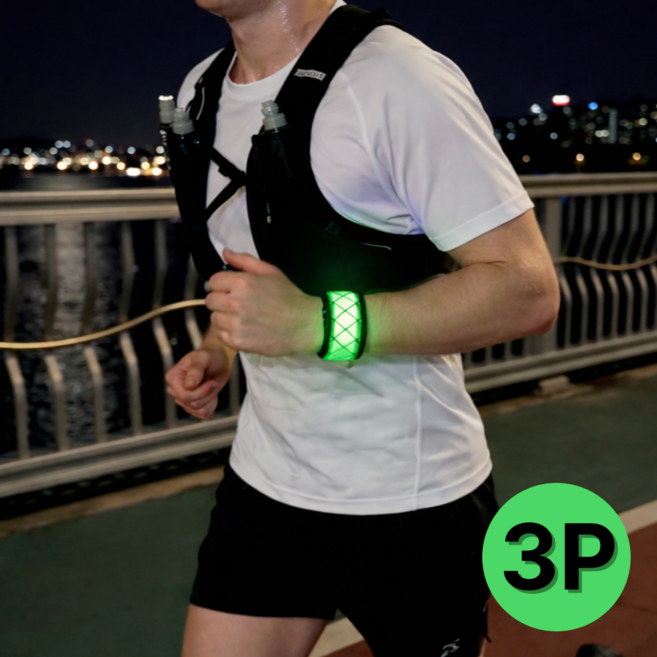 노베라 런닝 LED 암밴드 라이딩 야광 팔찌 밴드, 3세트, 그린