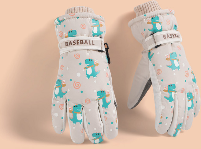 MJ21 따뜻한 아동용 캐릭터 스키장갑 C3370, 베이지, 1개