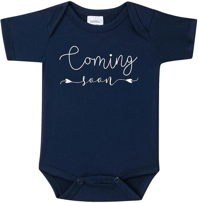 BIBIBLISSBABY Baby Coming Soon 임신 발표 유아용 바디수트 조부모를 위한 새로운 선물 Taro 0-3개월 227901, Navy