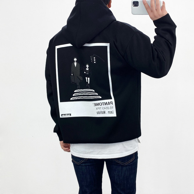 엠클로 남자 오버핏 네오프렌 팬톤레옹 레터링 프린팅 후드 맨투맨티셔츠 3컬러