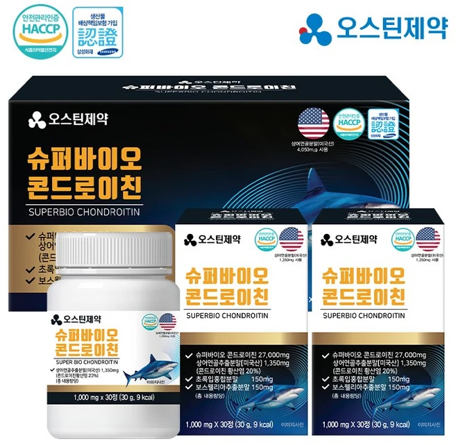 무릎건강 관절건강에 좋은 오스틴제약 슈퍼바이오 콘드로이친 1 000mg 3개월, 3박스(3개월), 30 - 쿠팡