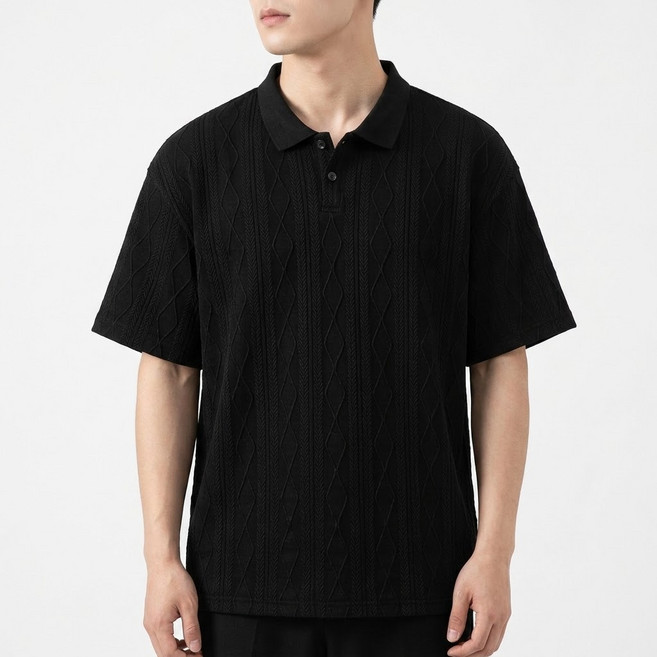 스타일닥터 남성 여름 루즈핏 자카드 반팔 니트 카라티 캐주얼 폴로셔츠