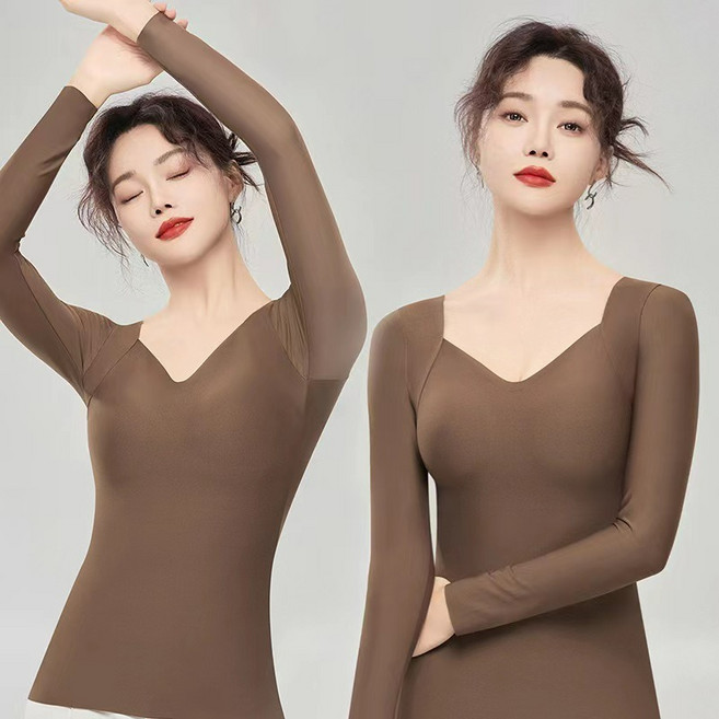 BLACK K7 여성용 겨울 고탄력 브이넥 발열내의 보온 보습 브라패드 내장 따뜻한 속옷