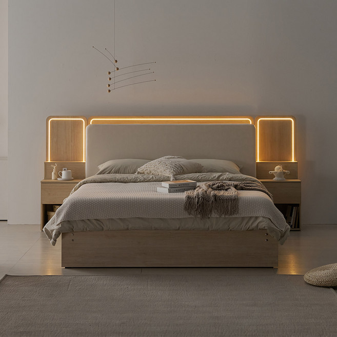 국내제작 친환경등급 EO 인홈 디데이 LED 3구 볼레일 서랍 침대 프레임+7존 독립 매트리스 포함, 그레이