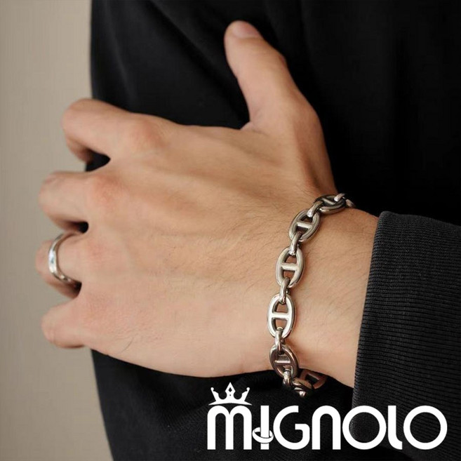 MIGNOLO 豬鼻冷鏈手鍊 設計款復古穿搭配件 鈦鋼手鍊手環 嘻哈男手鍊 男生飾品 SS136