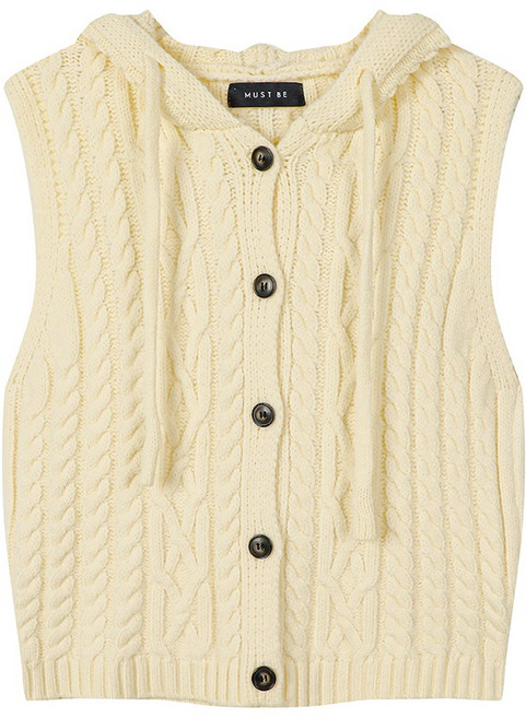 여성 케이블 니트 후드 베스트