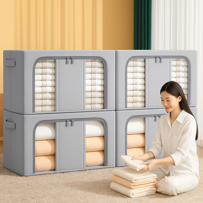 라온프리 대용량 접이식 와이어 리빙박스, 팬텀 그레이, 4개