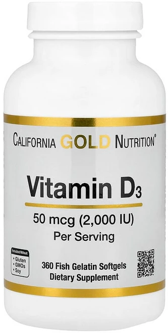 California Gold Nutrition 비타민D3 50mcg(2000IU) 피쉬 젤라틴 소프트젤 360정 CGN-01180, 1개 - 쿠팡