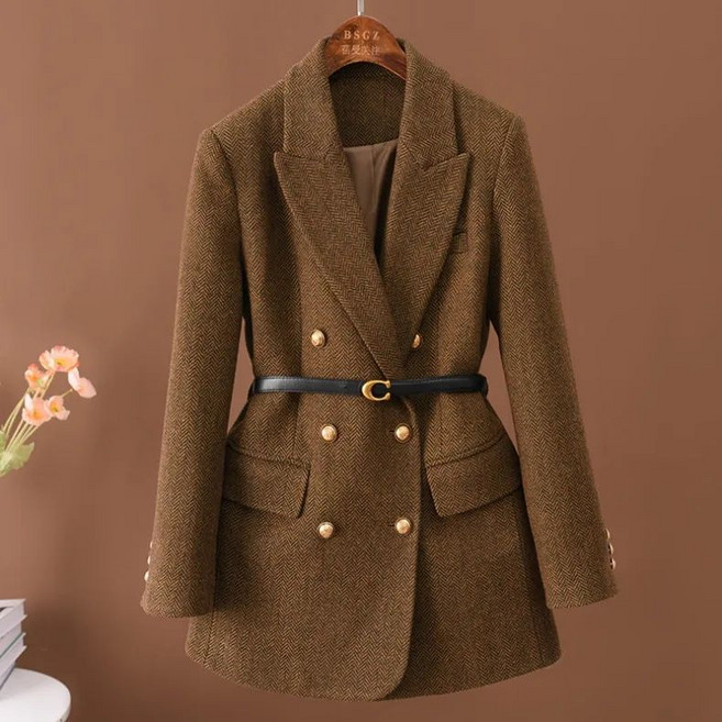 AOUGK 가을 겨울 고급 긴팔 코트 모직 더블 배기 하프 코트 데일리