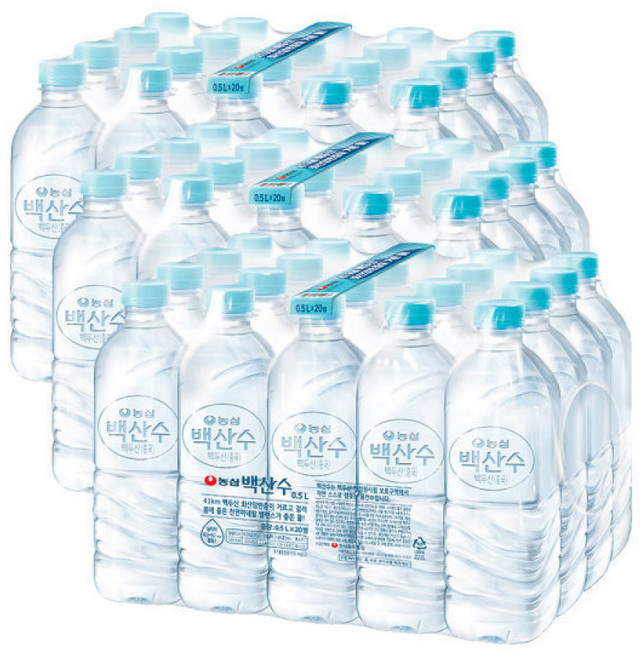 농심 백산수 500ml 60병 무라벨 백두산 청정 물 생수 미네랄 대용량 먹는샘물 에코, 60개