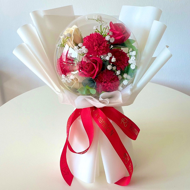 로맨틱앤 풍선꽃다발 카네이션 장미 꽃다발 LED 아크릴 꽃풍선 화환, 카네이션레드+대형꽃다발, 1개