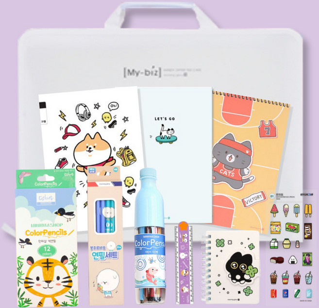 초등 중고등 문구 선물세트 랜덤박스 아이들이 좋아하는 집중력쑥쑥 팬시 문구세트 스티커 학용품 입학선물 필기구 어린이 학교, 초등문구세트, 1개