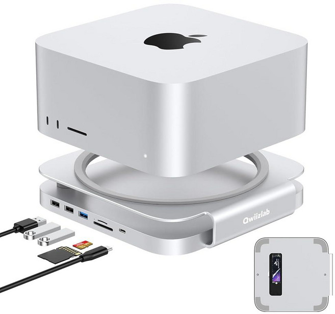 Qwiizlab USB-C 허브 스탠드 SSD 인클로저 맥 미니 M2/M1 및 맥 스튜디오 M4 맥스/M3 울트라/M2/M1 맥스/울트라용 도킹 스테이션 Type-C 10, for Mac mini M2/M1, 1개