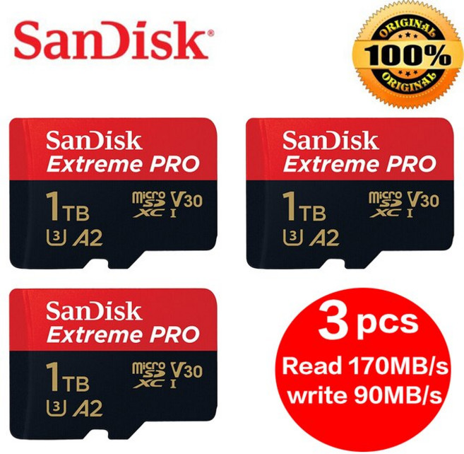 기존 SanDisk Extreme Pro 1 테라바이트 마이크로 SD 512GB 최대 170 메가바이트/초 256GB A2 V30 U3 400GB, 14 1TBGB 170M-3pcs