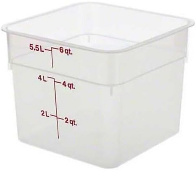 캠브로 식품 보관 용기 - 클래식 시리즈 스퀘어 6 QT4분기 준비용 상업용 등급투명, 4 QT + Lid