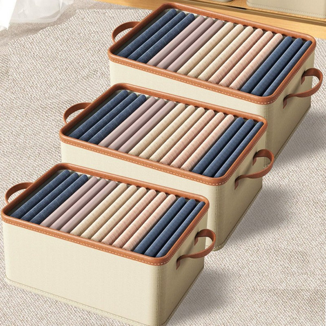 마벨인홈 고급 대용량 옷장 정리 수납 다용도 리빙박스, 베이지, 3개, 대형