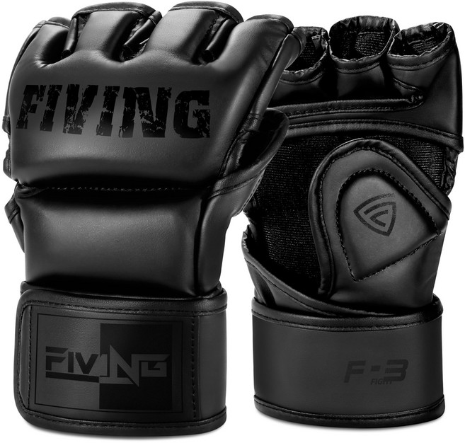 FIVING 복싱 글러브 mma 태권도 태국식 복싱 유도 격투기 글러브 성인 남녀 공용 스파링 오픈핑거 글러브, 1세트, 블랙