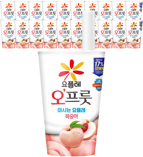 빙그레 요플레 오프룻 복숭아, 20개, 180ml