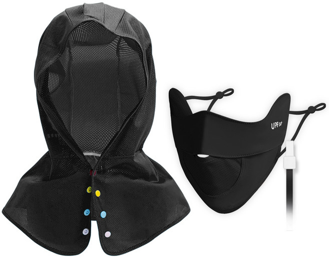 자외선 UV차단 후드형 햇빛가리개 + 쿨 마스크 세트, (블랙), 1세트