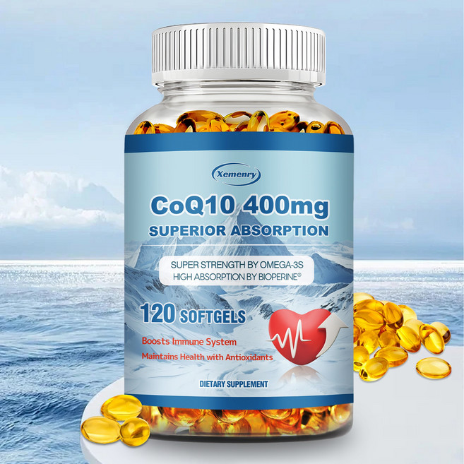 CoQ10 400mg 소프트젤 (PQQ 바이오페린 오메가-3 함유) 고흡수율 코엔자임 Q10 보충제 강력한 항산화 효과 심장 건강 및 에너지 생성 지원, 2개, 60정