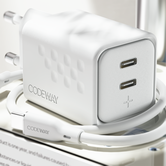 코드웨이 50W 초 고속 충전기 + 100W C to C 타입 초고속 충전 케이블 2M, 크림 화이트, 1세트
