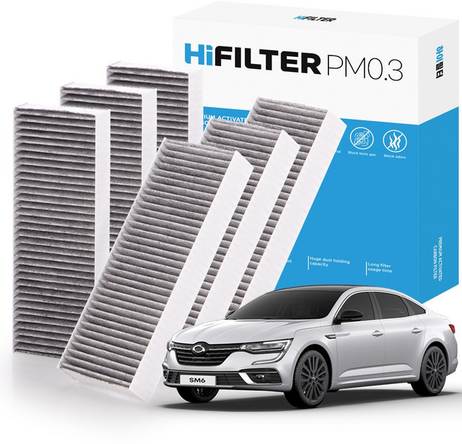2+1 하이필터 PM 0.3 활성탄 자동차 에어컨 필터 르노 SM6, 3개, SM6 (27277-2519R) 2P HI-R118