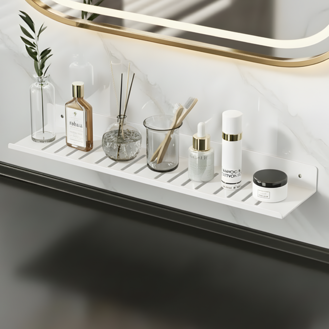 온리온라인 욕실 선반 수납 무타공 물빠짐 거치대, 일자형 화이트, 1개