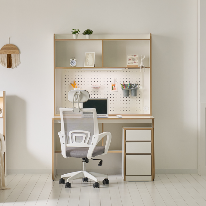 스위트 시력보호기능 LED 조명 전면 일자 독서실 공부 편수책상세트 1200, 편수책상+책장, 화이트