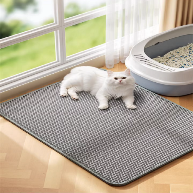 마이브로 고양이 모래매트 사막화방지 벌집매트 화장실 매트, 1개, 라이트그레이