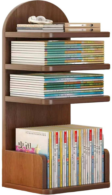 책상 책장 사무용 서류꽂이 간이 책장 가정용 수납 선반 탁상 책꽂이 SYW, 4단, 커피색