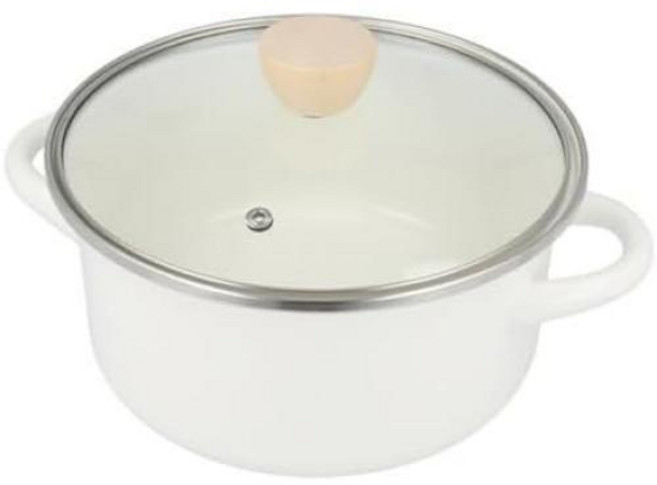 니토리 8942114 IH 가스 에나멜 양손 냄비 8.7인치 22cm 화이트, 2)幅29×奥行20×高さ10.5cm