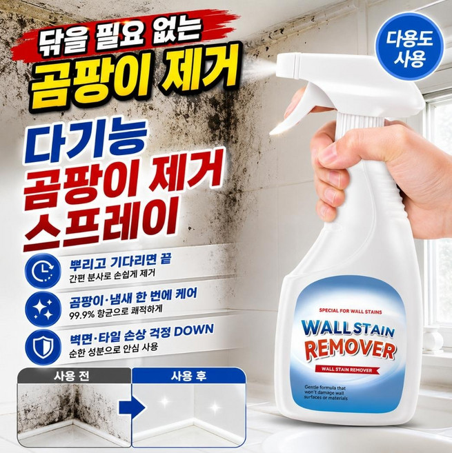 1/1+1닦을 필요 없는 다기능 곰팡이 제거 스프레이 초강력 곰팡이제거제 욕실 벽지 곰팡이제거제 스프레이, 300ML