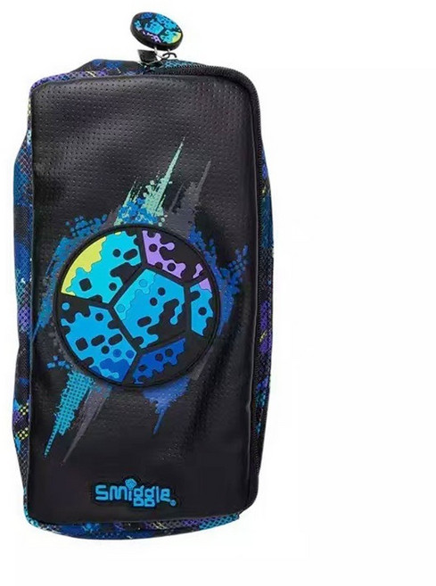 smiggle 黑色電路足球背包 書包, 1個, 藍色急速足球大號筆袋