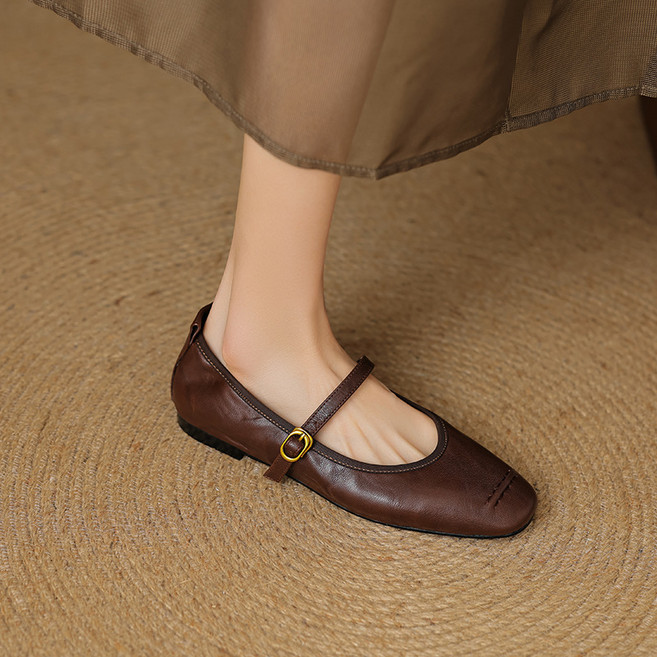 HOMASS 여자 양가죽 신발 펌프스 일자 메리제인 플랫 슈즈